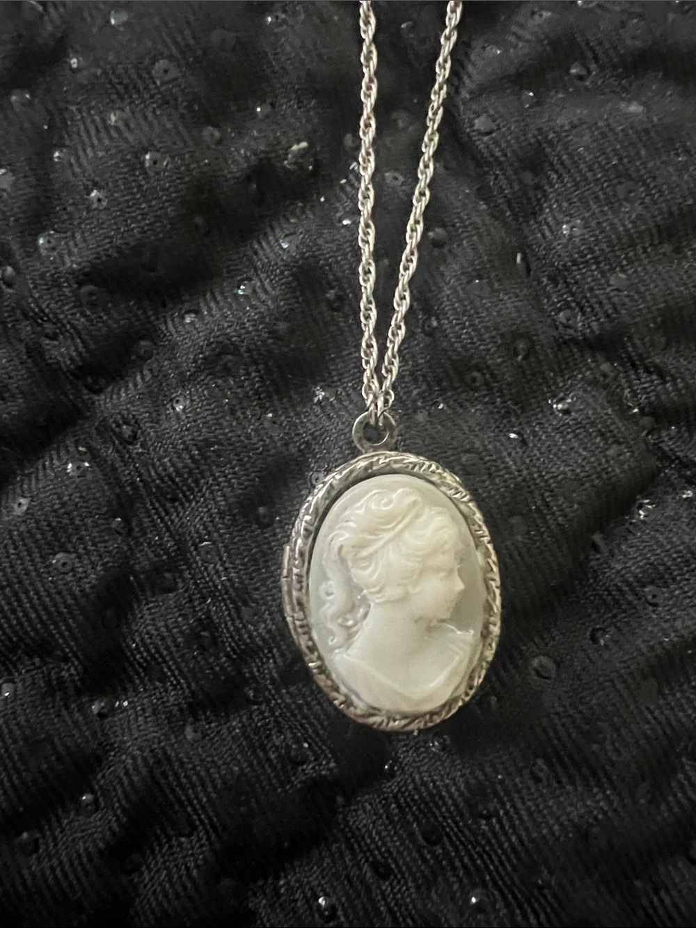 Vintage 1928 Jewelry Co Silver Tone Cameo Locket Necklace